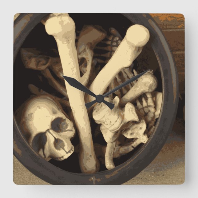 Kessel der Knochen Quadratische Wanduhr (Vorderseite)