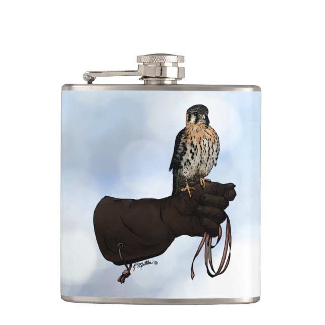 Kestrel auf Glove Illustration Flachmann (Vorderseite)