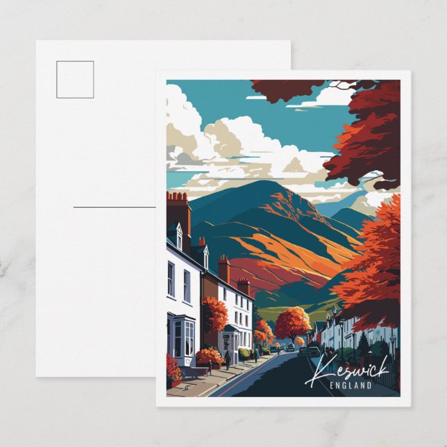 Keswick England Vintage Illustration Postkarte (Vorne/Hinten)