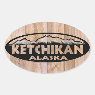 Ketchikan Alaska en bois signe oval autocollants