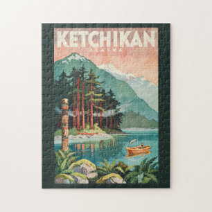 Ketchikan Alaska Fluss Illustration Reise Kunst