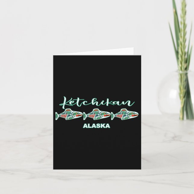 Ketchikan Alaska Native Art Lachs Angeln Hauptstad Karte (Vorderseite)