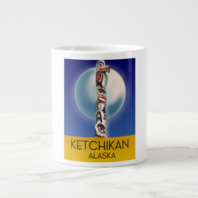 Ketchikan Alaska Totem Pole Travel Poster Jumbo-Tasse (Vorderseite)