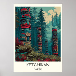 Ketchikan Alaska Totempfähle Wald Poster