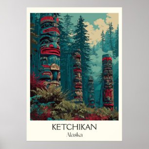 Ketchikan Alaska Totempfähle Wald Poster