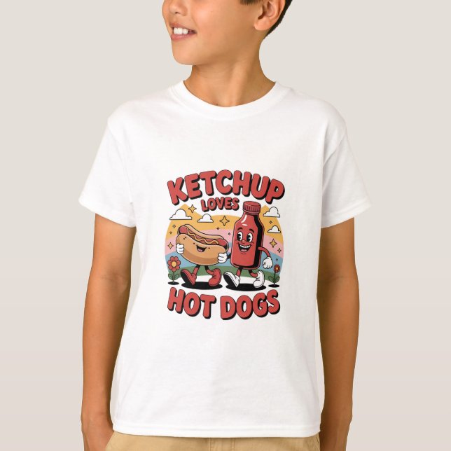 Ketchup Lieben Hot Dogs - Funny Retro Cartoon Food T-Shirt (Vorderseite)