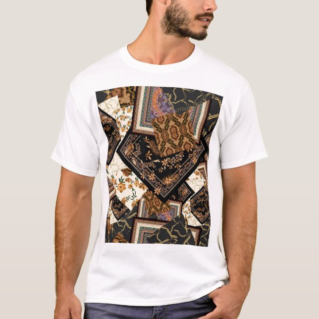 Kette, Pisley, Blume: Vintages Patchwork. T-Shirt (Vorderseite)