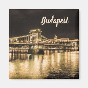 Kettenbrücke Budapest bei Nacht mit Budaer Burg Magnet