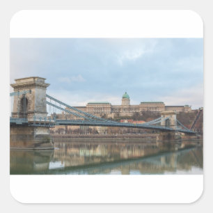 Kettenbrücke mit Buda Castle Ungarn Budapest Quadratischer Aufkleber