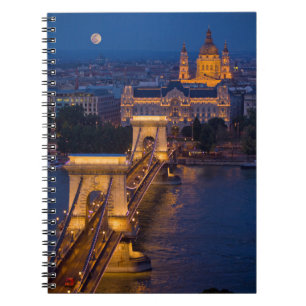 Kettenbrücke und Vollmond bei Nacht Notizblock
