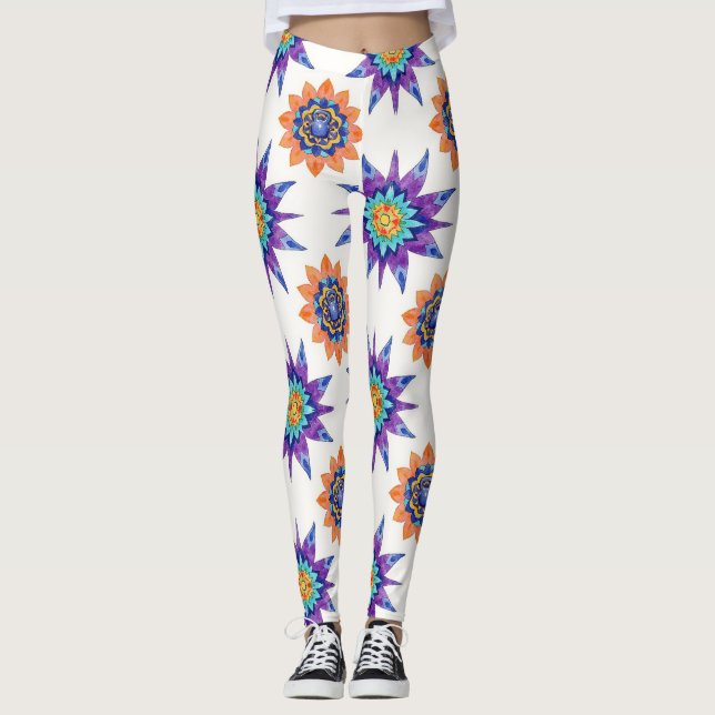 Kettle Bells Floral Mandalas Seamless Pattern Leggings (Vorderseite)