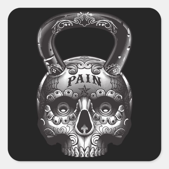 Kettlebell Skull - Gym Workout Motivierend Quadratischer Aufkleber (Vorderseite)