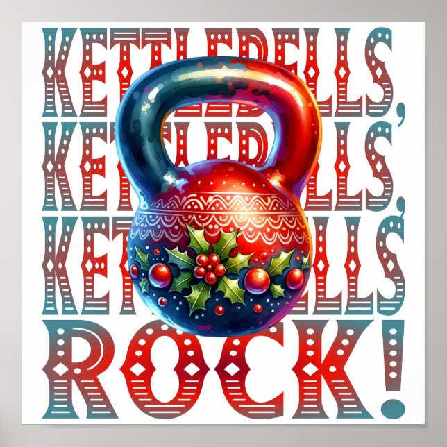 Kettlebells Rock Christmas Fitness Holidaday Spaß Poster (Vorne)