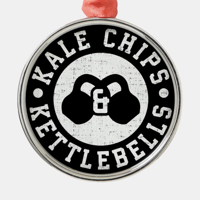Kettlebells und Kale Chips - Funny Novelout Workou Ornament Aus Metall (Vorne)