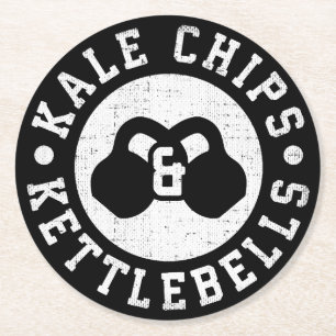 Kettlebells und Kale Chips - Funny Novelout Workou Runder Pappuntersetzer