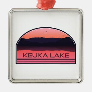 Keuka Lake New York Red Sunrise Ornament Aus Metall
