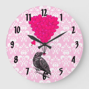 Keule und Herz auf rosa Damast Große Wanduhr