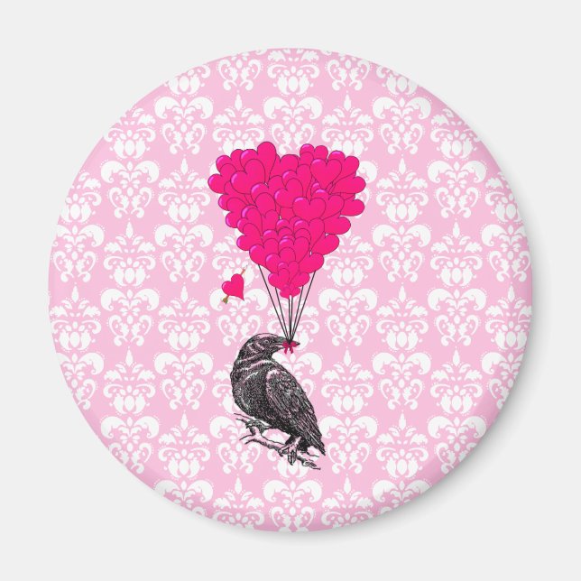 Keule und Herz auf rosa Damast Magnet (Vorne)