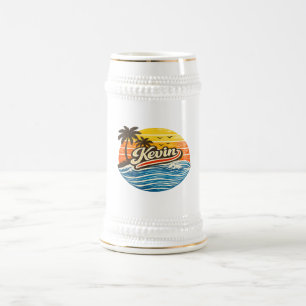 Kevin Retro Sonnenuntergang Namensdesign Bierglas