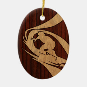 Kewalos Hawaiian Surfer Faux-Holz Keramik Ornament
