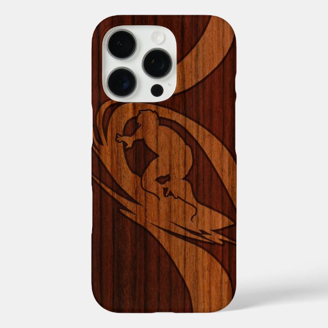 Kewalos Hawaiian Surfer Imitats Wood Koa iPhone 16 Pro Hülle (Rückseite)