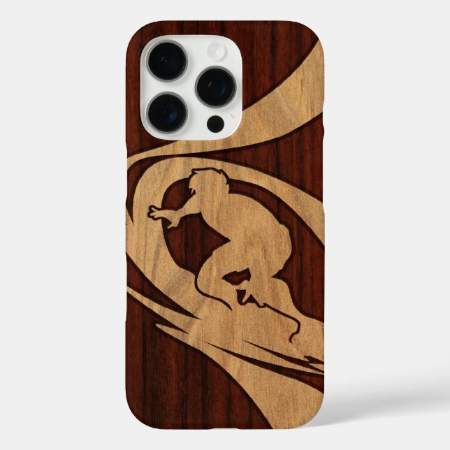 Kewalos Hawaiian Surfer Koa Imitats Wood iPhone 16 Pro Hülle (Rückseite)