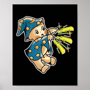 Kewpie Baby Wizard Traditionelles Tattoo Flash Poster
