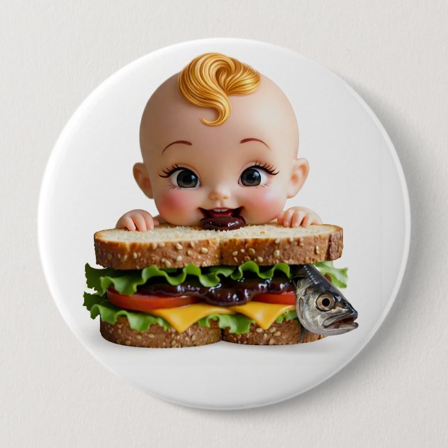 Kewpie Fan Burger Puppe großes Abzeichen Button (Vorderseite)