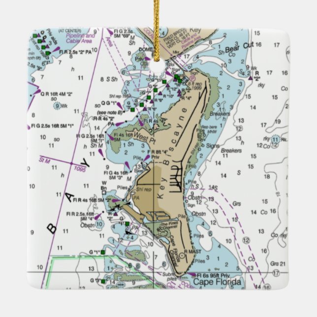 Key Biscayne FL Chart Keramikornament (Rückseite)