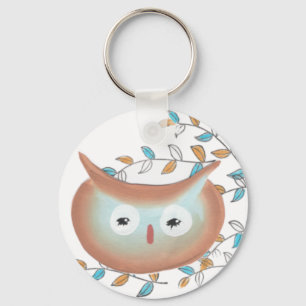 Key Chains Owl Picture in Brown & Aquamarin Schlüsselanhänger