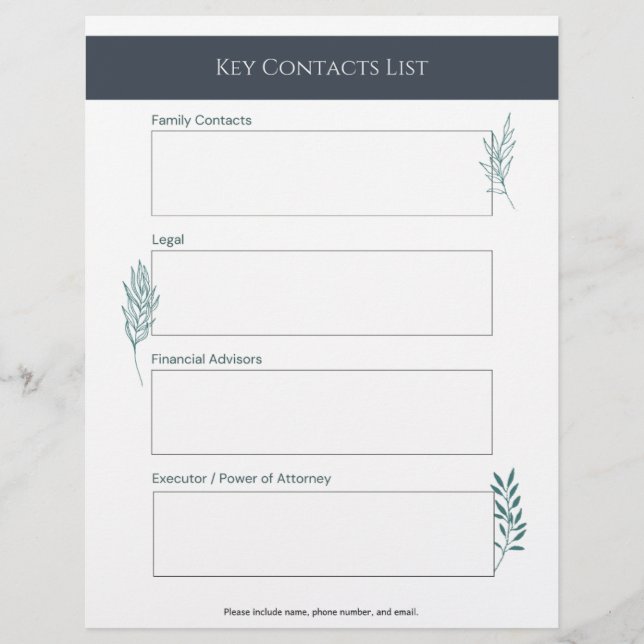 Key Contacts List Info Sheet Briefbogen (Vorderseite)