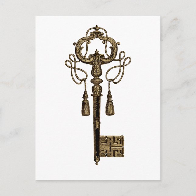 Key Heart Antique Vintag Illustration Postkarte (Vorderseite)