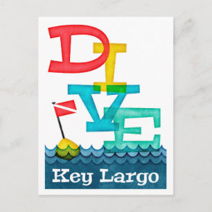 Key Largo Dive - farbenfrohe Scuba Postkarte