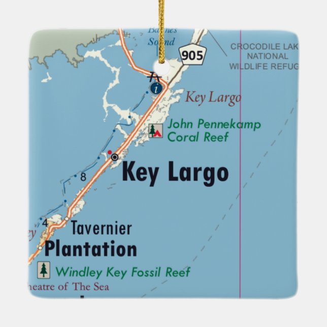 Key Largo Florida Karte Keramikornament (Rückseite)