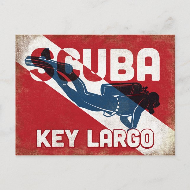 Key Largo Scuba Diver - Blue Retro Postkarte (Vorderseite)