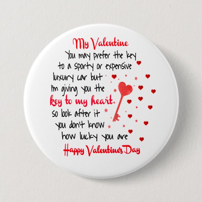   Key To My Heart Valentine's Day Gift Button (Vorderseite)