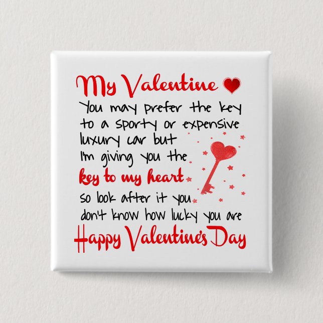  Key To My Heart Valentine's Day Gift Button (Vorderseite)