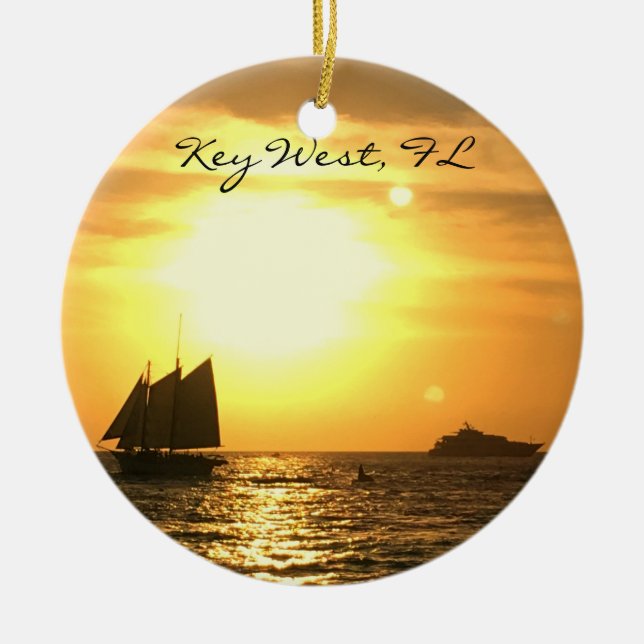 Key West, FL-Segelboot-Sonnenuntergang Keramik Ornament (Vorne)