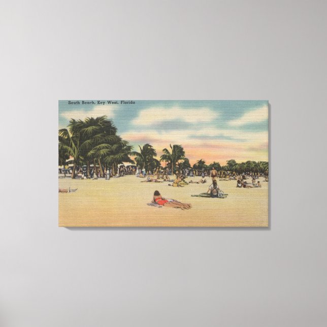 Key West, FL - View South Beath w/Sunbathers Leinwanddruck (Vorderseite)