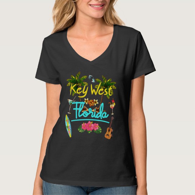 Key West Florida Beach Summer Palm Surf Sun Set Pa T-Shirt (Vorderseite)