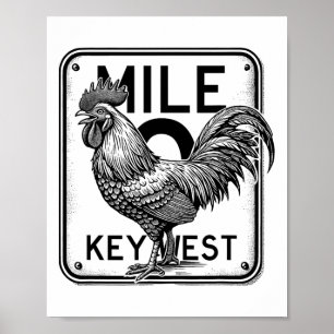 Key West Florida Hühnchen Retro-Meile 0 Hahn Meile Poster