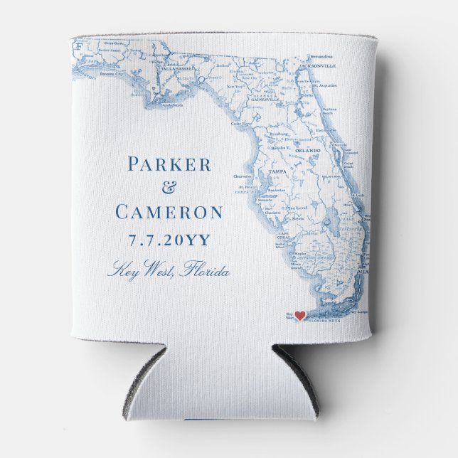 Key West Florida Karte Elegant Wedding Favor Drink Dosenkühler (Vorderseite)