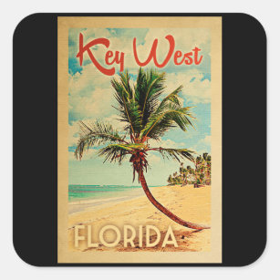 Key West Florida Palm Tree Beach Vintage Reisen Quadratischer Aufkleber