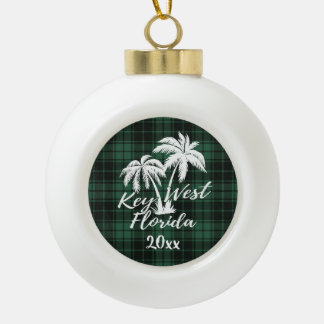 Key West Florida Palm Tree Green Kariert Keramik Kugel-Ornament