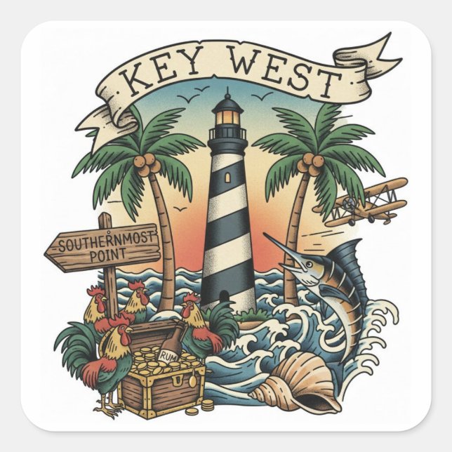 Key West Florida Reise Quadratischer Aufkleber (Vorderseite)