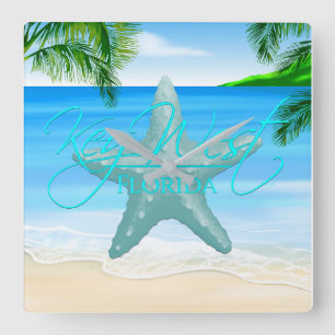 Key West Florida Starfish Quadratische Wanduhr