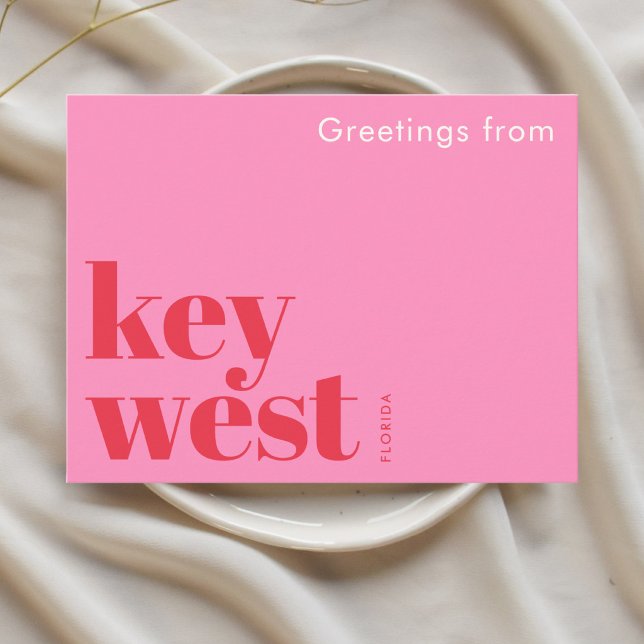 Key West Florida typografisches Rosa  Postkarte (Von Creator hochgeladen)