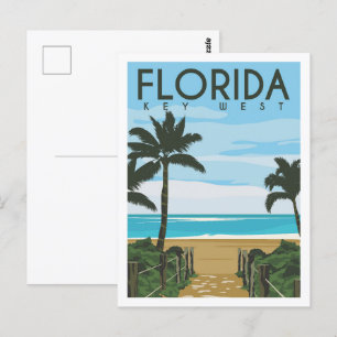 Key West Florida USA Reiseort Illustration Postkarte