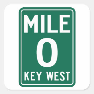 Key West Mile 0, Florida USA Quadratischer Aufkleber
