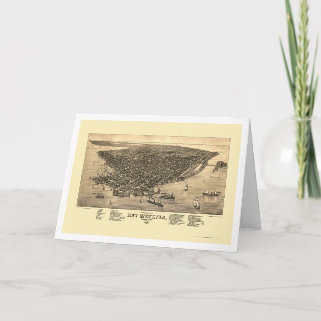 Key West, panoramische Karte FLs - 1884 (Vorderseite)